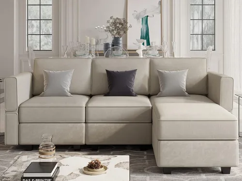 Miniatura 35 de Belffin Módulo de Almacenamiento con Otomana para Sofá Seccional Modular Asiento Cuadrado Cubo de Terciopelo Azul