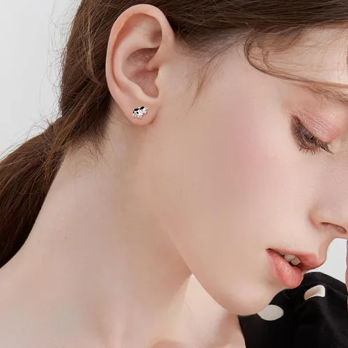 Miniatura 2 de POPLYKE Aretes de tuerca de vaca de las tierras altas, vaca, abeja, ajolote, lobo, plata de ley 925, aretes de vaca para mujer, regalos de vaca