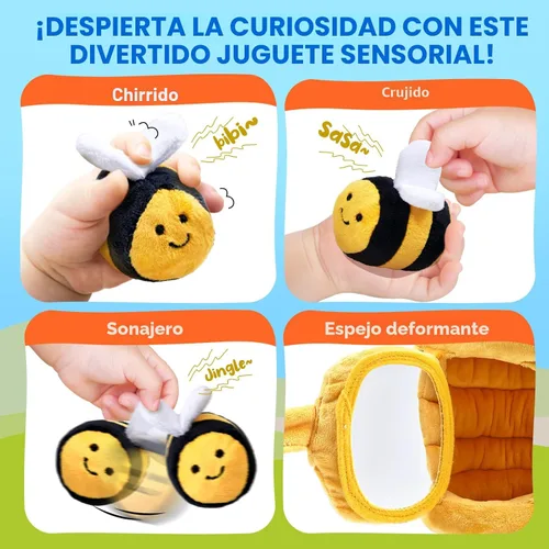 Miniatura 5 de JoyCat Juguetes para Bebés de 6-12 Meses - Colmena Suave para Bebé con 5 Abejas Sensoriales - Sonajero, Papel Crujiente, Silbato, Espejo, Juguetes