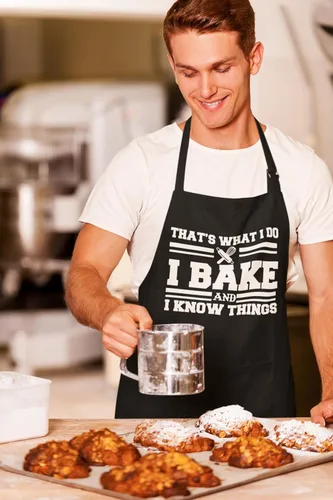 Miniatura 3 de Freedomtees I Bake And I Know Things - Delantal de cocina divertido regalo para panaderos, día de la madre, día del padre, Negro