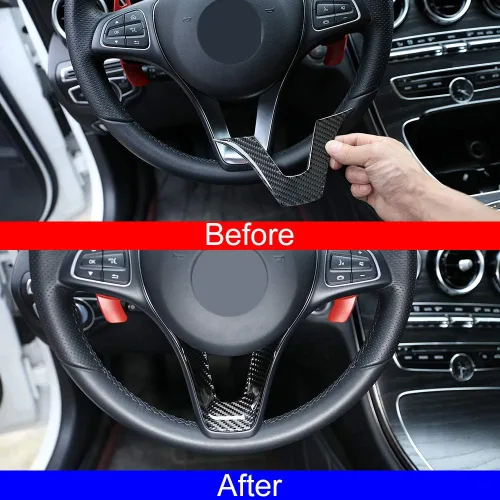 Miniatura 2 de YIWANG Adhesivos en forma de U para volante de automóvil de fibra de carbono real para Mercedes Benz GLC Clase C W205 X253 2015-2019 Accesorios