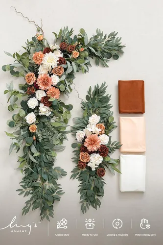 Miniatura 7 de Ling's moment Kit de flores de arco de boda de otoño con cortinas transparentes - Flores artificiales de terracota y naranja quemado para telón de O
