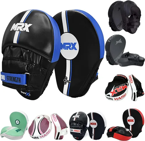 Miniatura 11 de MRX Gel Tech - Gancho de boxeo y almohadillas de Jab MMA Focus Guantes de entrenamiento Thai Kick Strike Shield Curvo Negro/Blanco