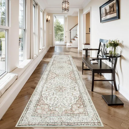 Miniatura 13 de Alfombra de pasillo oriental para baño Lahome, alfombra lavable de 2 x 6 pulgadas color beige para cocina, alfombra antideslizante para pasillo