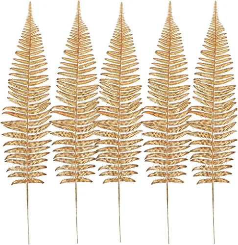Miniatura 17 de CATTREE Plantas artificiales para decoración de Navidad, hierba de plástico dorado, hojas falsas, arbustos de simulación para interiores y Hojas