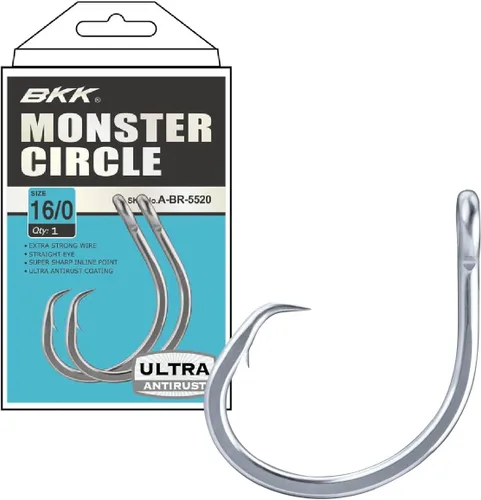 BKK Gancho Monster Circle | 4X | Revestimiento ultraantioxidante de agua salada | Punta de gancho de aguja | Mango forjado | Cebo de arrastre y vivo