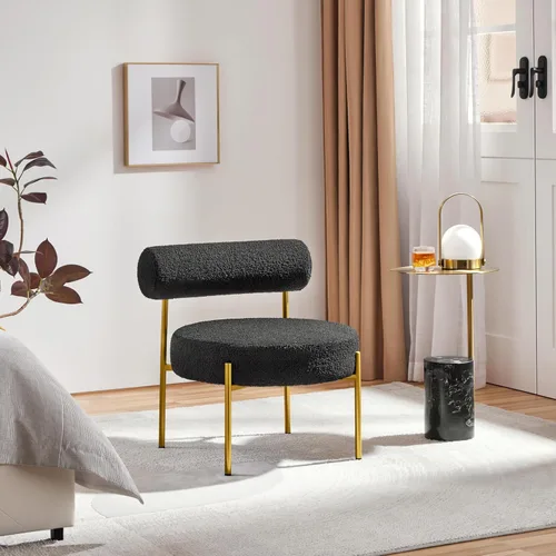 Miniatura 2 de Yaheetech Silla de tocador moderna acolchada con patas doradas para dormitorio, sala de maquillaje, oficina en casa, negro