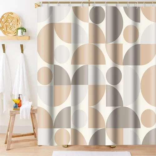 Cortina de ducha moderna de mediados de siglo, estilo vintage, beige y gris, estilo bohemio, arte geométrico abstracto, para decoración de baño, 72