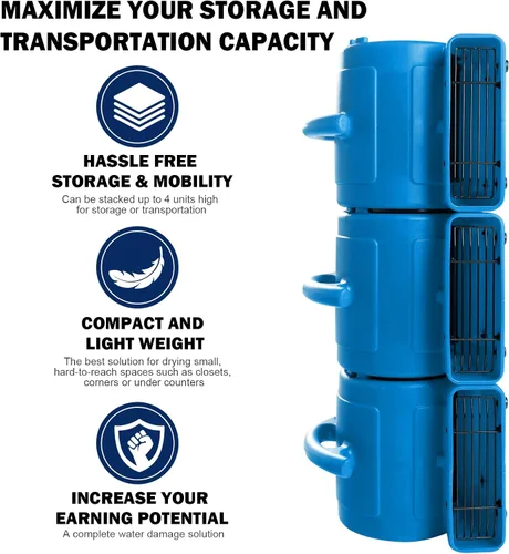 Miniatura 6 de MOUNTO Ventilador Air Mover de 1/5 hp de 800 cfm, ventilador de secado de pisos, motor de aire compacto de 3 velocidades con doble salida, cable