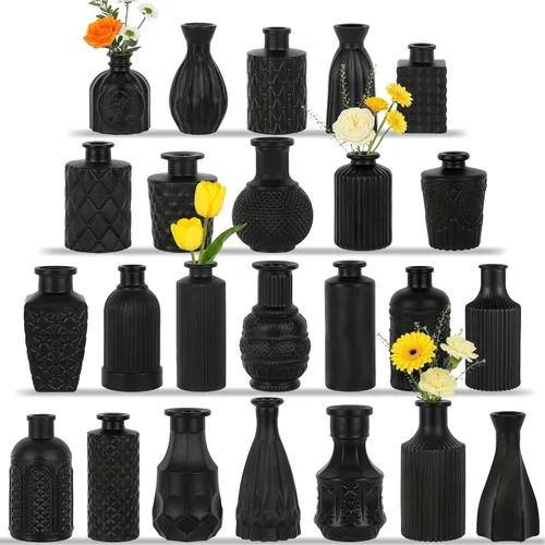 Miniatura 14 de TBWIND Juego de 12 jarrones de cristal verde, pequeños jarrones para flores, florero para centros de mesa a granel, mini jarrón vintage