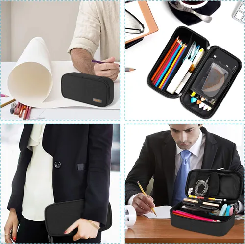 Miniatura 6 de Estuche para lápices de gran capacidad, bolsa de tela Oxford, bolsa de almacenamiento para bolígrafos, rotulador, bolsa de papelería para Negro