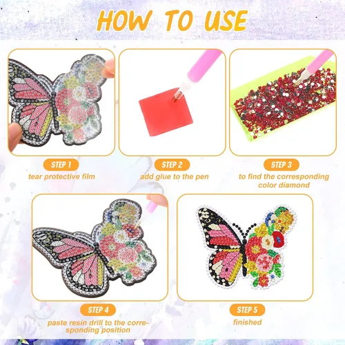 Miniatura 4 de Shellwei 8 posavasos de pintura de diamante de mariposa con soporte, kit de pintura de diamante de mariposa de primavera, posavasos coloridos