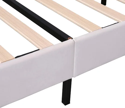 Miniatura 9 de Cama de plataforma tapizada de tamaño matrimonial con cabecera de terciopelo, no necesita somier, color beige