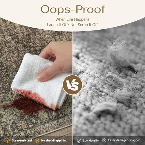 Miniatura 6 de Alfombra de área marrón lavable de 2 x 3 pies, alfombra vintage para entrada y cocina, antideslizante, suave, de pelo bajo desgastado, alfombra