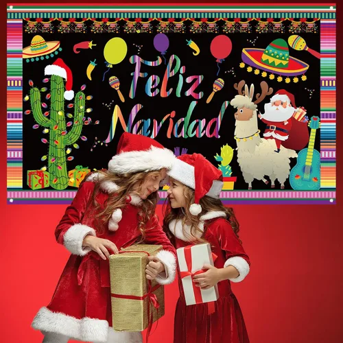 Miniatura 4 de Decoraciones de Feliz Navidad, telón de fondo para fotografía, pancarta de Navidad mexicana, decoraciones de Navidad y suministros para fiesta