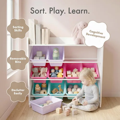 Miniatura 7 de Humble Crew Organizador de almacenamiento de manualidades y juguetes con estante superior y 9 contenedores extraíbles, Estantería para niños