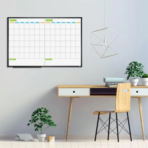 Miniatura 4 de JILoffice Calendario de Pizarra Blanca Magnética de Borrado en Seco, Planificador de Pizarra Blanca de 2 Meses 36 X 24 Pulgadas, Tablero con Marco