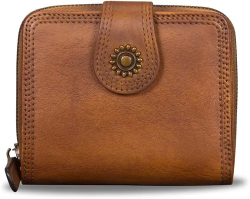 Miniatura 2 de Billeteras de cuero plegables para mujer, estilo vintage, hechas a mano, pequeño, con cremallera, Marrón, Billetera plegable