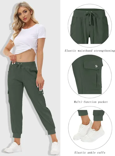 Miniatura 2 de MoFiz Pantalones cargo de senderismo para mujer, ligeros, de secado rápido, para exteriores, casuales, viajes, cintura elástica, bolsillos