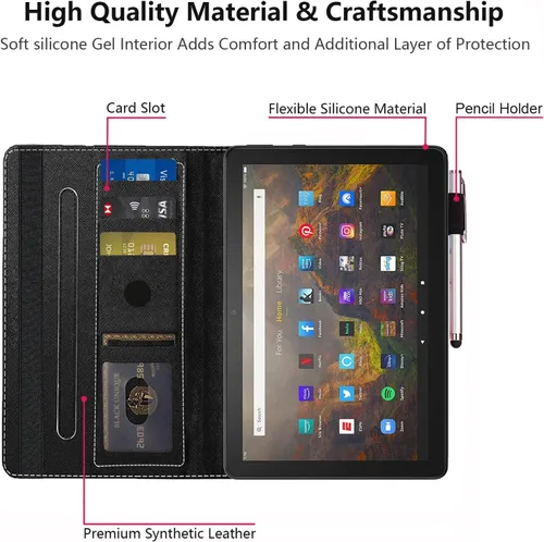 Miniatura 7 de Funda para tablet Kindle Fire HD 10/Fire HD 10 Plus (11ª generación, versión 2021), funda de piel sintética de alta calidad con ranura para tarjeta