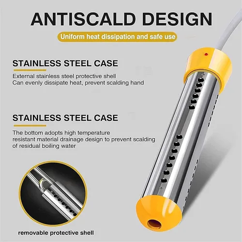 Miniatura 2 de Calentador de inmersión de ebullición rápida de 2000 W: compacto y portátil, apagado automático de seguridad, diseño resistente al óxido para baños