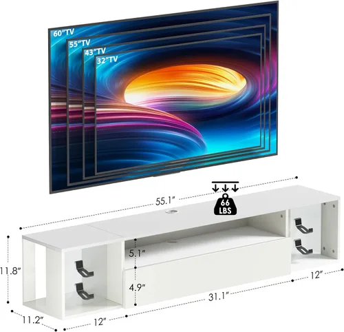 Miniatura 2 de sogesfurniture Soporte de TV de 39.3 pulgadas, centro de entretenimiento flotante con luces, consola multimedia moderna con almacenamiento, soporte