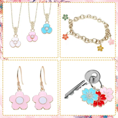 Miniatura 7 de Kigeli 120 dijes de flores para hacer joyas, varios metales mezclados con flores de primavera, flores de cerezo, colgantes de pulsera, colgantes