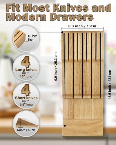 Miniatura 2 de Cook N Home Organizador de bloques de cuchillos en el cajón, 9 ranuras para cuchillos de cocina, almacenamiento de cajones, capacidad para hasta 9