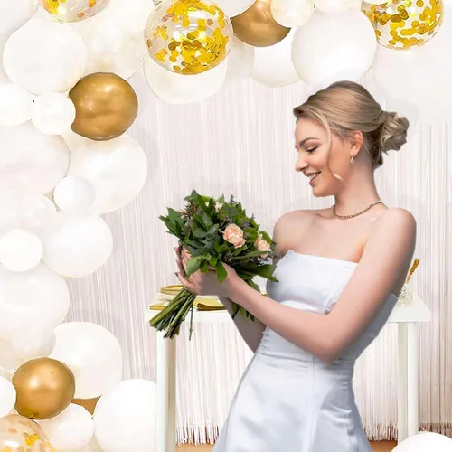 Miniatura 5 de Cortinas de fondo con flecos blancos para fiestas, paquete de 4 cortinas blancas de 3.2 x 8.2 pies, cortinas de fondo para fotos, para bodas