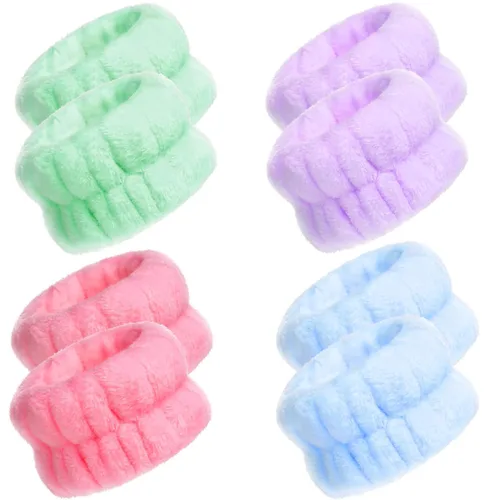 Miniatura 15 de Chuangdi 4 pares de muñequeras para el lavado de la cara, muñequeras spa de microfibra, muñequeras absorbentes para mujeres, muñequeras para evitar