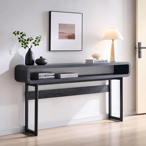 Miniatura 7 de IFGET - Mesa de consola larga de 63 pulgadas, mesa moderna de entrada de 31.5" de altura con estante de almacenamiento abierto, diseño de perfil