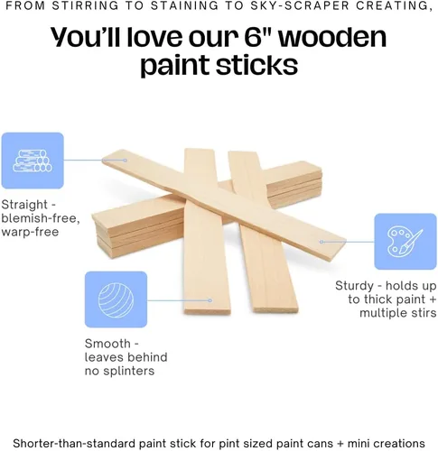 Miniatura 3 de Palitos de pintura de 6 pulgadas, caja de 50 agitadores de pintura de madera dura, paletas de mezcla de madera para epoxi o resina, marcadores