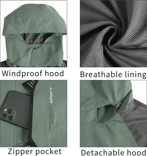 Miniatura 4 de TEZO Chaqueta impermeable para hombre, con capucha, rompevientos ligera