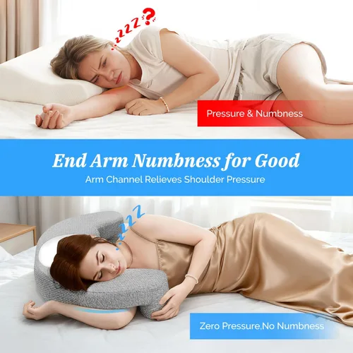 Miniatura 3 de Almohada para dormir de lado con canal de brazo para aliviar el dolor de hombros, cuello y manguito rotador, almohada cervical de espuma Blanco &
