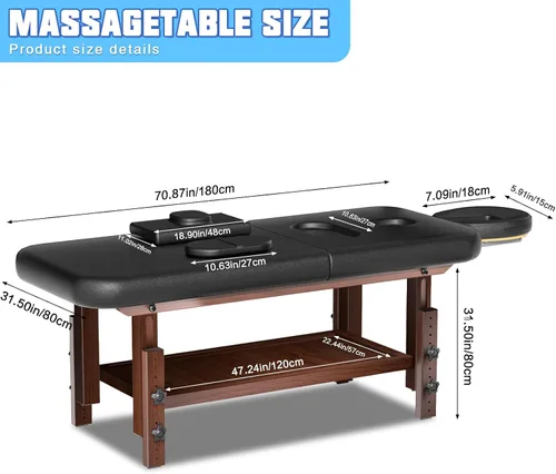 Miniatura 4 de Mesa de masaje estacionaria con espuma viscoelástica, mesa de tatuaje de masaje con altura ajustable, cama facial para esteticista, piel sintética