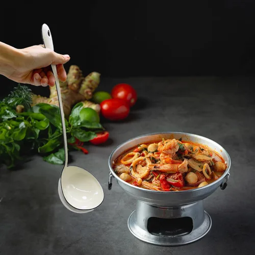 Miniatura 4 de Cucharas de sopa blancas de 12.2 pulgadas, cucharas de cocina grandes de acero esmaltado, cucharones de salsa para servir