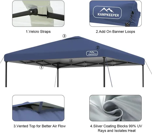 Miniatura 40 de KAMPKEEPER Cubierta de Repuesto Superior para Carpa Toldo Emergente con Ventilación de Aire y Correa Elástica Ajustable, Poliéster Resistente a Azul