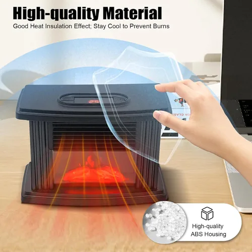 Miniatura 2 de Calentador eléctrico de chimenea, 1000 W, pequeña estufa de chimenea infrarroja independiente con temporizador de velocidad de 3 velocidades, efecto
