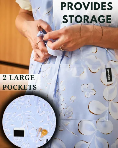 Miniatura 4 de Delantales de cocina ajustables de alta calidad para mujer con bolsillos, delantal de cocina impermeable de polialgodón Bonito diseño floral