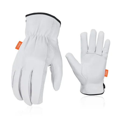 Vgo... 1 par de guantes de trabajo y conductor de piel de cabra de grano superior sin forro para hombres (talla M, blanco, GA9501)