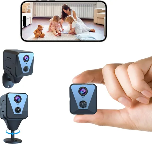 Funstorm Cámara de seguridad mejorada 2025, mini cámara de niñera HD 4K para el hogar con visión nocturna, cámara WiFi interior, batería de 100 días