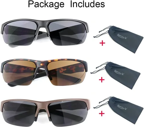Miniatura 6 de Paquete de 3 lentes de sol bifocales de lectura para hombres y mujeres con almohadilla nasal ajustable, lectores de sol tintados envolventes