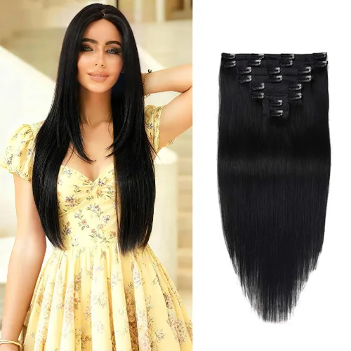 Miniatura 8 de Extensiones de cabello humano real con pinzas, 12 pulgadas, 2.89 oz, 8 piezas de extensiones de cabello Remy para mujer, color marrón medio