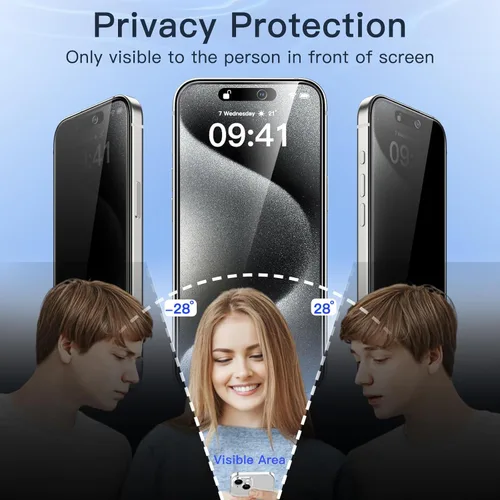 Miniatura 4 de JETech Protector de pantalla de privacidad para iPhone 15 Pro de 6,1 pulgadas, película de vidrio templado antiespía con herramienta de fácil
