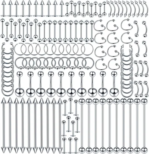 Oveta 55-150 piezas de joyería para piercing corporal, lote de 14G, 16G, 20G, acero inoxidable, nariz, labio, cartílago, trago, cejas, barra