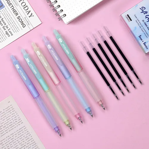 Miniatura 6 de WRITECH Bolígrafos de gel retráctiles: punta fina de 0.7 mm, tinta negra, color gradiente estético, cañón de agarre suave, punta mediana, juego de 5