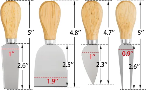 Miniatura 2 de Juego de 4 cuchillos de queso, cuchillo de queso, tenedor de queso, rebanador de queso, cuchillo de mantequilla, mini cuchillos de queso de acero
