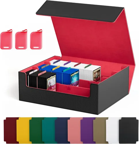 UAONO Caja de almacenamiento para tarjetas coleccionables, capacidad para 1800 tarjetas con 10 divisores y 3 tapones, cierre magnético, funda de