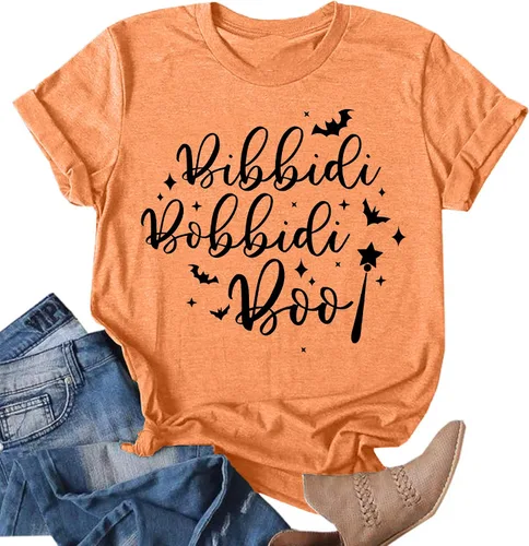 Miniatura 3 de Bibbidi Bobbidi Boo - Camiseta para mujer, linda camiseta de Halloween divertida con estampado de letras, camisetas casuales para vacaciones