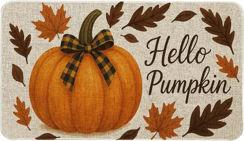 Miniatura 9 de Mloabuc Felpudo decorativo de otoño naranja con texto divertido de calabaza de bienvenida, tapete para interiores, decoración creativa de temporada
